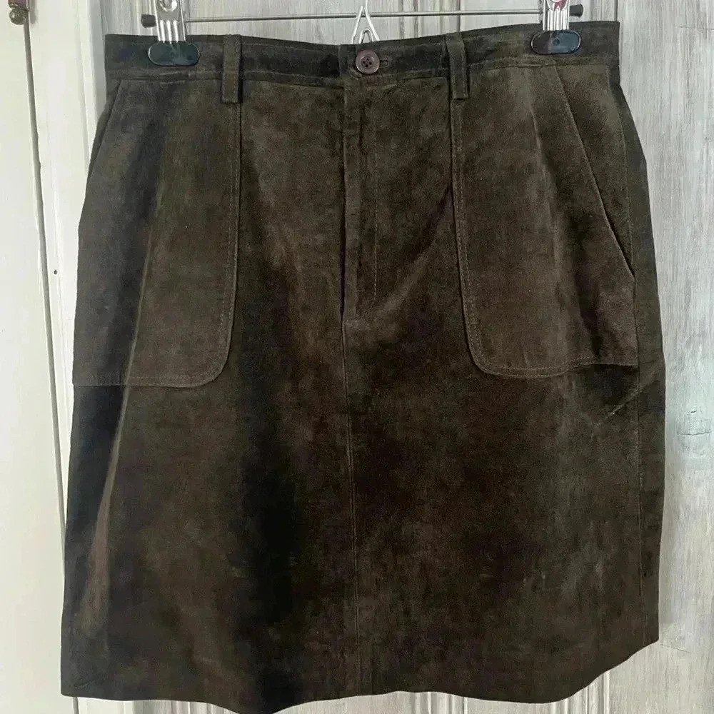 VINTAGE HIGH SIERRA|CHOCOLATE BROWN SUEDE LEATHER SHORT SKIRT|14 Boho chic